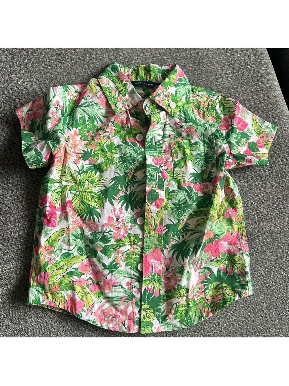 Janie and Jack Green Pink Tropical Shirt 12-18 Months - Picture 5 of 5